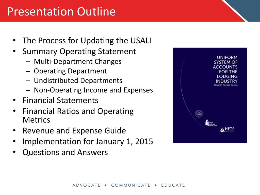 UNIFORM SYSTEM OF ACCOUNTS FOR THE LODGING INDUSTRY - ppt download